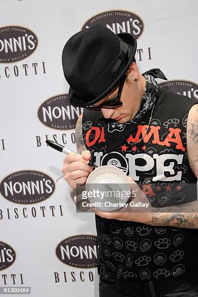 Musician Joel Madden with Nonni's Biscotti at the Kari Feinstein MTV Movie Awards Style Lounge Day 1 at a private residence on May 29, 2008 in Los...