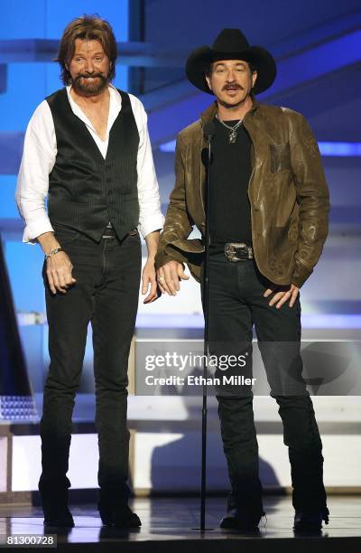 Ronnie Dunn and Kix Brooks of Brooks & Dunn present the Humanitarian Award during the 43rd annual Academy of Country Music Awards at the MGM Grand...