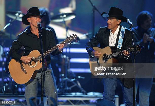 Music artists Kenny Chesney and George Strait perform during the 43rd annual Academy of Country Music Awards at the MGM Grand Garden Arena May 18,...