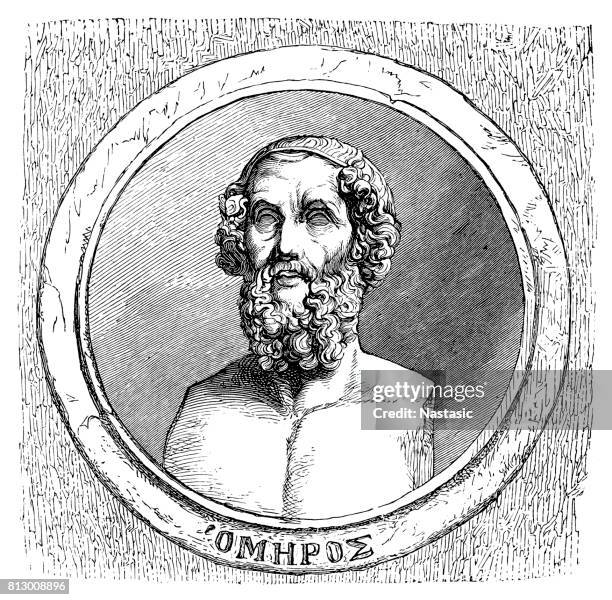 homer- ancient greek poet - fine art statue stock illustrations