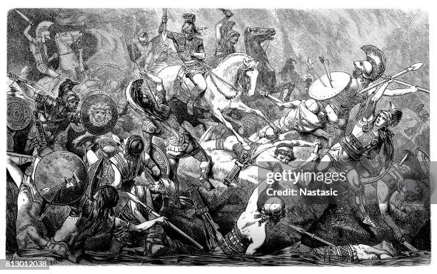 downfall of the athenians during the peloponnesian war - greek war stock illustrations