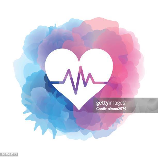 illustrazioni stock, clip art, cartoni animati e icone di tendenza di icona heartbeat su sfondo acquerello - listening to heartbeat