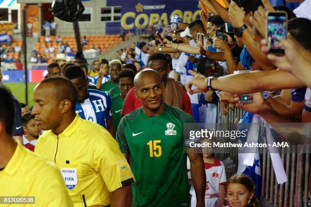 Florent Malouda of French Guiana leads his country out onto the pitch prior to the 2017 CONCACAF Gold Cup Group A match between Honduras and French...