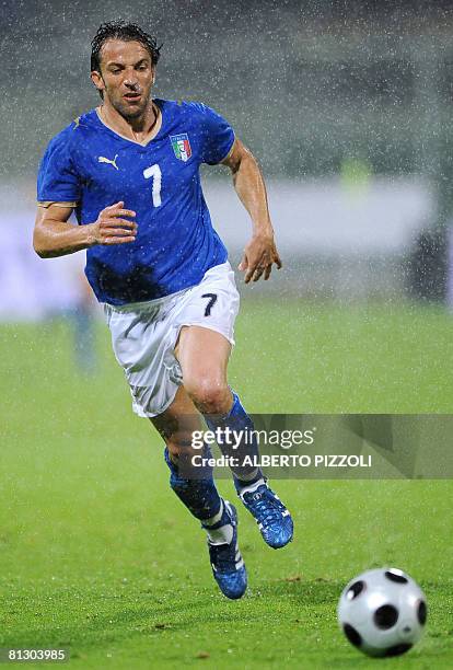 Italy's striker Alessandro Del Piero runs with the ball during an Italy vs Belgium friendly football match at Artemio Franchi stadium in Florence on...