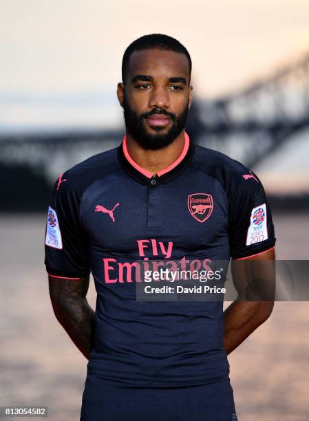 Alexandre Lacazette of Arsenal launches the new Puma Arsenal 3rd kit on Fort Dennison on July 12, 2017 in Sydney, Australia.