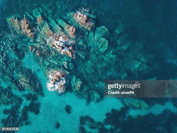 solo barco cerca de arrecifes - tropical climate fotografías e imágenes de stock