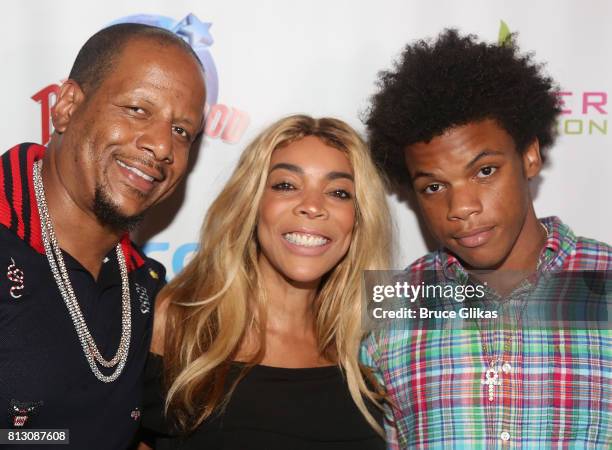 Kevin Hunter, wife Wendy Williams and son Kevin Hunter Jr pose at a celebration for The Hunter Foundation Charity that helps fund programs for...