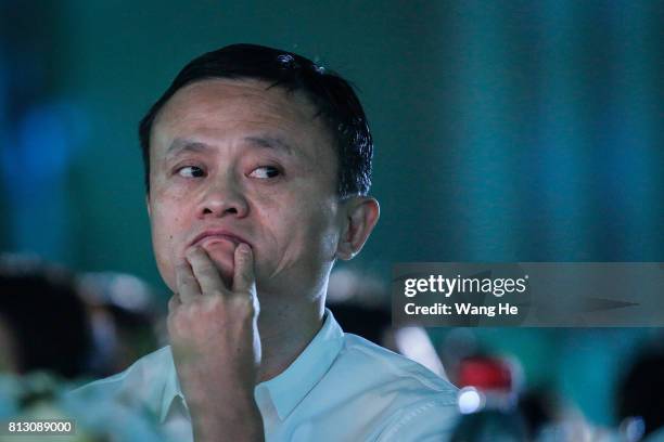 Jack Ma, founder of the Alibaba Group attends the 2017 forum on rural headmasters on July 12, 2017 in Hangzhou, Zhejiang province of China. The...