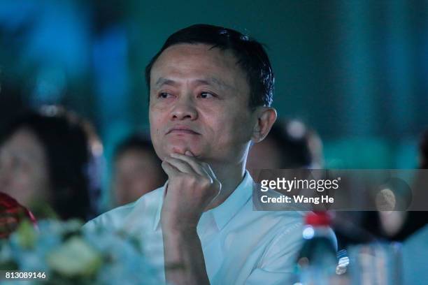 Jack Ma, founder of the Alibaba Group attends the 2017 forum on rural headmasters on July 12, 2017 in Hangzhou, Zhejiang province of China. The...