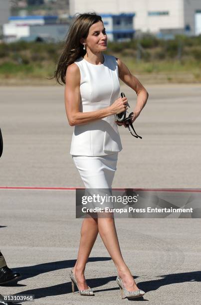 Queen Letizia of Spain departs from Barajas Airport at Barajas Airport on July 11, 2017 in Madrid, Spain.