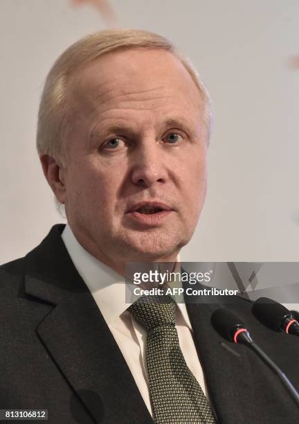 British Petroleum Chief Executive Bob Dudley addresses The 22nd World Petroleum Congress in Istanbul on July 12, 2017. Global energy companies are...