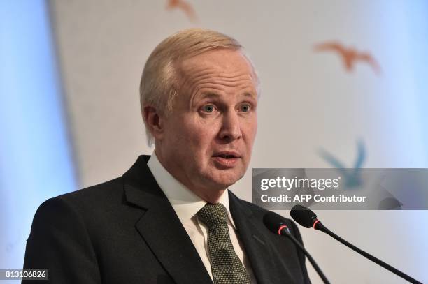 British Petroleum Chief Executive Bob Dudley addresses The 22nd World Petroleum Congress in Istanbul on July 12, 2017. Global energy companies are...