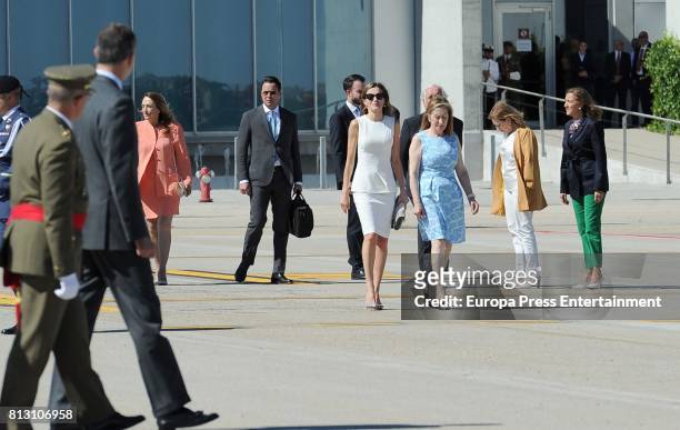 King Felipe VI of Spain , Ana Pastor and Queen Letizia of Spain depart from Barajas Airport at Barajas Airport on July 11, 2017 in Madrid, Spain.