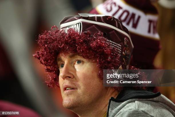 Maroons fans show their support before game three of the State Of Origin series between the Queensland Maroons and the New South Wales Blues at...
