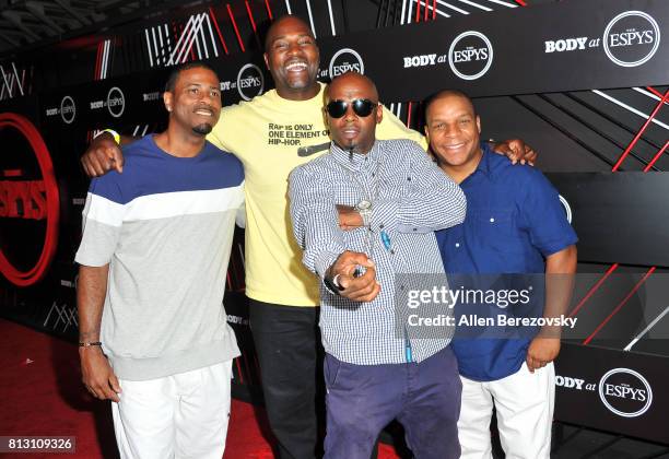 Kay Gee, Vin Rock and Treach of Naughty by Nature and former NFL player Marcellus Wiley attend BODY At The ESPYS Pre-Party at Avalon Hollywood on...