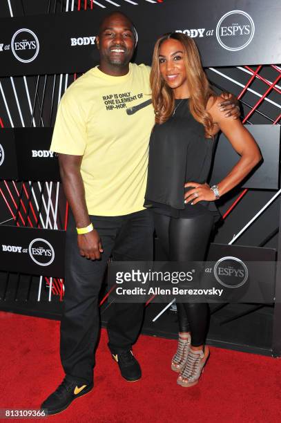 Former NFL player Marcellus Wiley and wife Annemarie Wiley attend BODY At The ESPYS Pre-Party at Avalon Hollywood on July 11, 2017 in Los Angeles,...