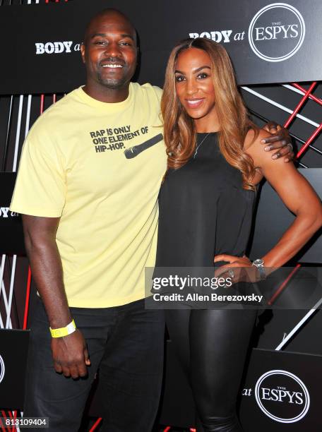 Former NFL player Marcellus Wiley and wife Annemarie Wiley attend BODY At The ESPYS Pre-Party at Avalon Hollywood on July 11, 2017 in Los Angeles,...