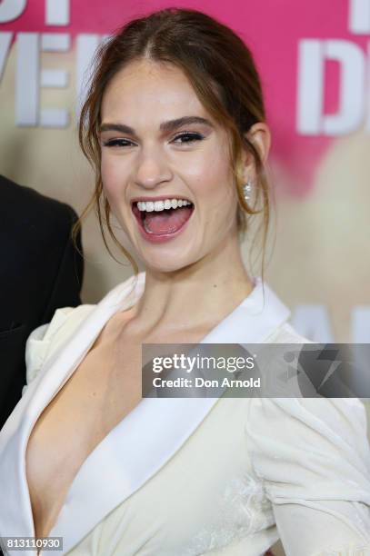 Lily James arrives ahead of the Baby Driver Australian Premiere at Event Cinemas George Street on July 12, 2017 in Sydney, Australia.