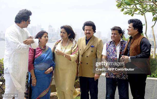 Indian Ghazal singers Talat Aziz, Rekha Bharadwaj, Mitali Singh, Pankaj Udhas, Anup Jalota and Sudeep Banerjee attend a press conference for the...