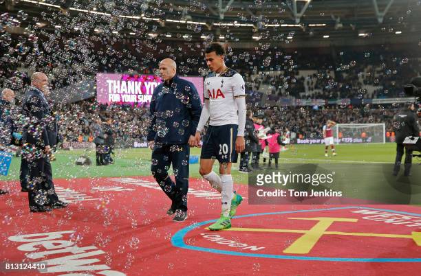 Dele Alli dejectedly walks down the tunnel after the Spurs defeat during the West Ham United v Tottenham Hotspur F.A. Premier League match at the...