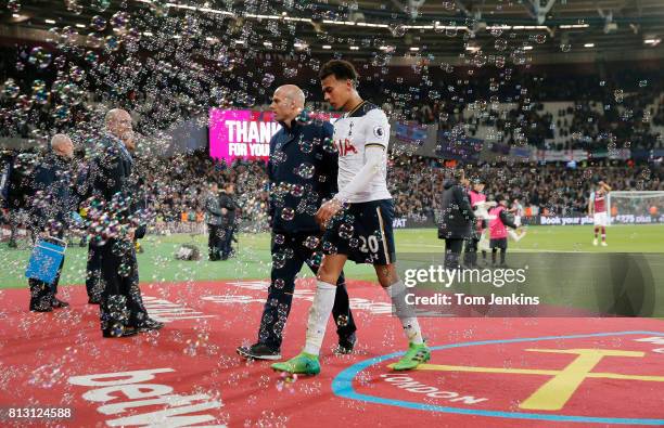 Dele Alli dejectedly walk towards the tunnel after the Spurs defeat during the West Ham United v Tottenham Hotspur F.A. Premier League match at the...