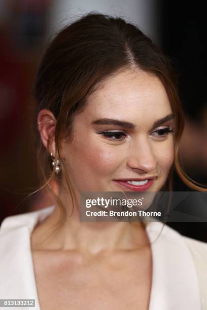 Lily James arrives ahead of the Baby Driver Australian Premiere at Event Cinemas George Street on July 12, 2017 in Sydney, Australia.