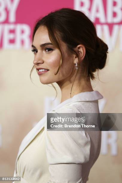 Lily James arrives ahead of the Baby Driver Australian Premiere at Event Cinemas George Street on July 12, 2017 in Sydney, Australia.