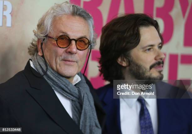 George Miller and Edgar Wright arrive ahead of the Baby Driver Australian Premiere at Event Cinemas George Street on July 12, 2017 in Sydney,...