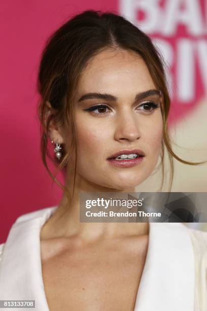 Lily James arrives ahead of the Baby Driver Australian Premiere at Event Cinemas George Street on July 12, 2017 in Sydney, Australia.