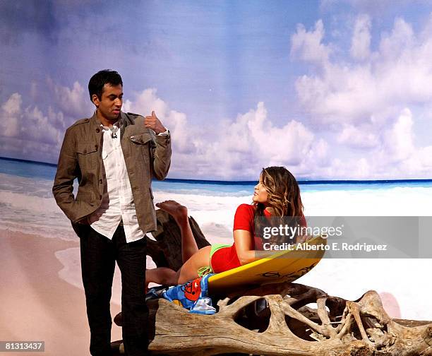 Host Kal Penn onstage with a set model during the taping of Spike TV's 2nd Annual "Guys Choice" Awards held at Sony Studios on May 30, 2008 in Culver...