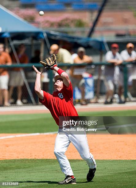 Third baseman Greg Hopkins of St. Johns makes a play on an infield pop fly during the 2008 NCAA Houston Regional May 30, 2008 at Reckling Park in...