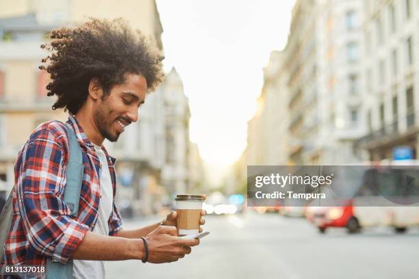 young trendy man in barcelona. - beard men street stock pictures, royalty-free photos & images