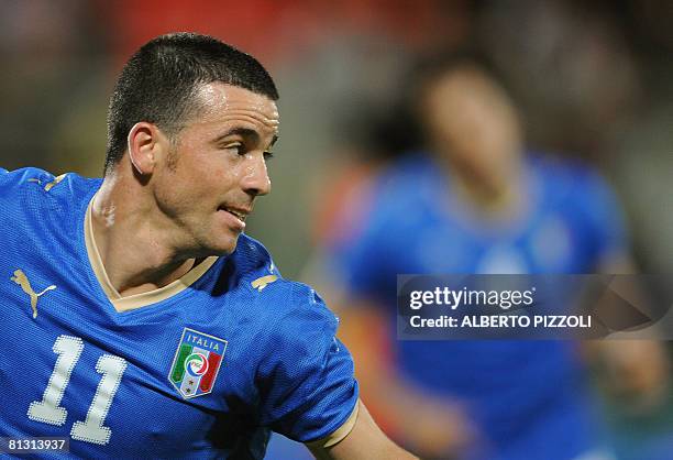 Italy's striker Antonio Di Natale celebrates after scoring during an Italy vs Belgium friendly football match at Artemio Franchi stadium in Florence...