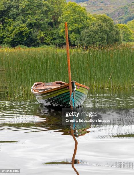 County Cork, Republic of Ireland. Eire. Rowing boat moored on Lough Allua. This freshwater lake forms part of the Lee River.