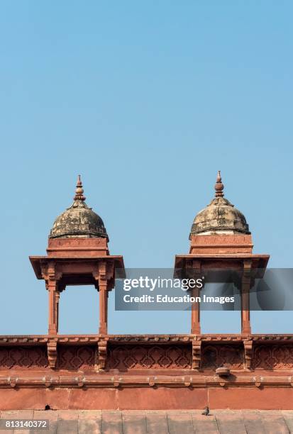 Row of Chhatri pavilions over Jama Masjid, Friday Mosque, Fatehpur Sikri, India.