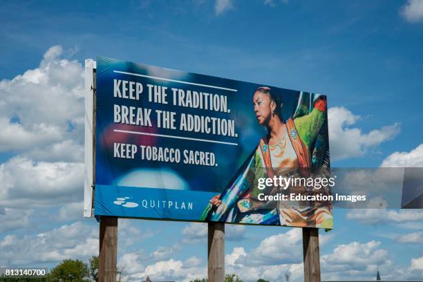 Callaway, Minnesota, White Earth Reservation, Sign telling the White Earth Band of Ojibwe where to get help at Quit Plan to stop smoking.