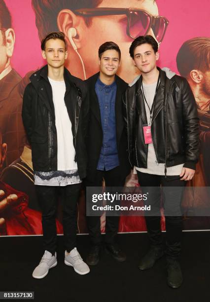 Members of 'In Stereo' arrive ahead of the Baby Driver Australian Premiere at Event Cinemas George Street on July 12, 2017 in Sydney, Australia.