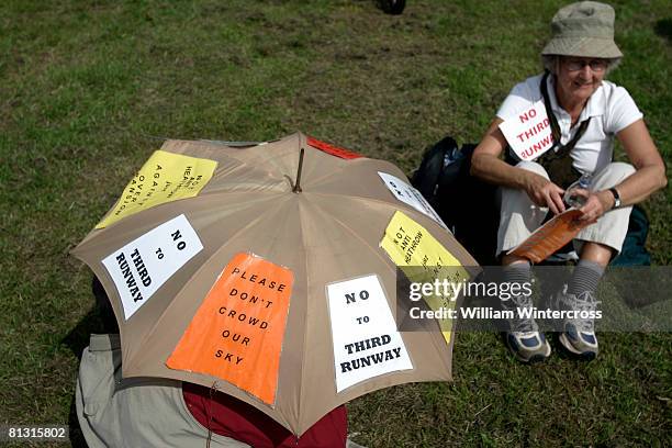 Protester demonstrates against the proposed plans to build a 3rd run way at Heathrow on May 31, 2008 in London, England. The demonstration against...