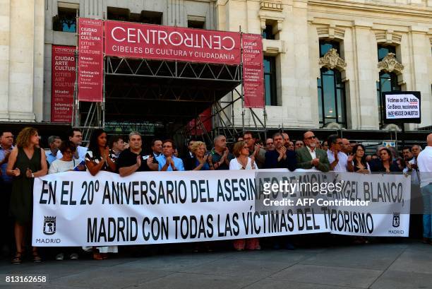 Mayor of Madrid, Manuela Carmena and city hall councillors pay tribute to the slain Basque Popular Party councillor, Miguel Angel Blanco marking the...