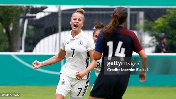 Giulia Gwinn of Germany celebrate the Goal during the international friendly match between U19 Women's Germany and U19 Women's USA at OBI Arena on...