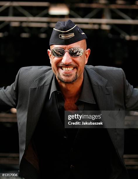 Singer Alexander Wesselsky of the German Rock-Band Eisbrecher performs live during a concert at the Zitadelle on May 31, 2008 in Berlin, Germany. The...