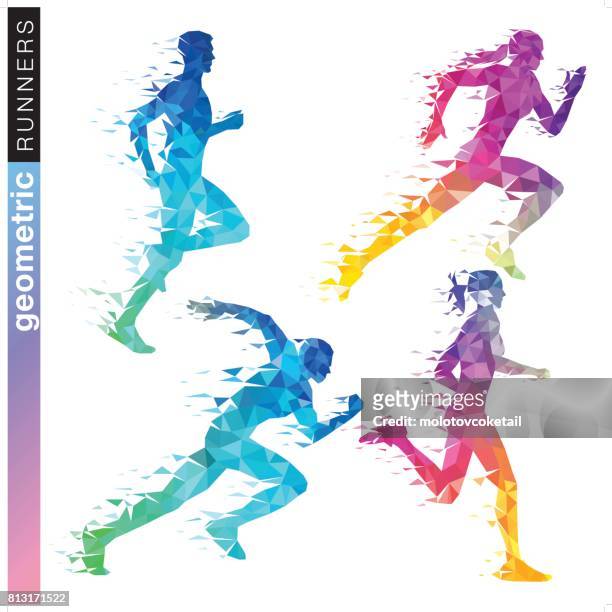 geometric runner set in rainbow colors - sports stock illustrations