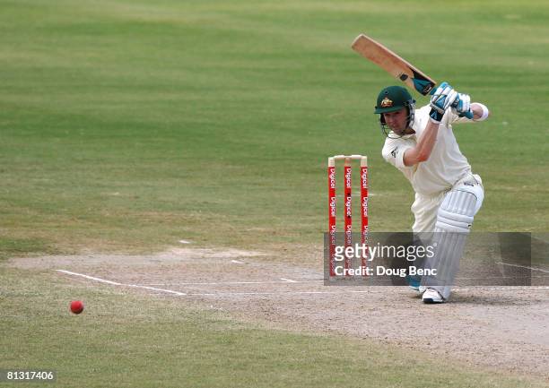 Michael Clarke of Australia bats during day two of the Second Test match between West Indies and Australia at Sir Vivian Richards Stadium on May 31,...