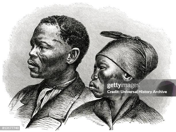 Khoikhoi Chieftain Jon Afrikaner and Wife, Africa, Illustration, 1885.