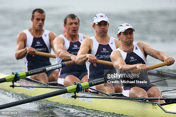 Colin Smith, Peter Reed, Steve Williams and Tom Lucy of Great Britain in the Men's Four-Semifinal A/B 1 race during day two of the FISA Rowing World...