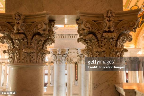 Elaborate capitals of support columns in the Library of Congress, Washington, D.C.