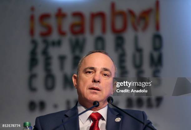 Energy and Water Resources Minister of Israel Yuval Steinitz delivers a speech during the 22nd World Petroleum Congress in Istanbul, Turkey on July...