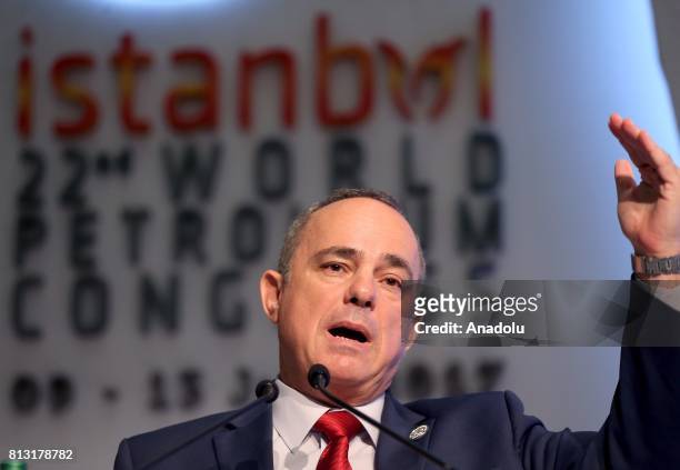 Energy and Water Resources Minister of Israel Yuval Steinitz delivers a speech during the 22nd World Petroleum Congress in Istanbul, Turkey on July...