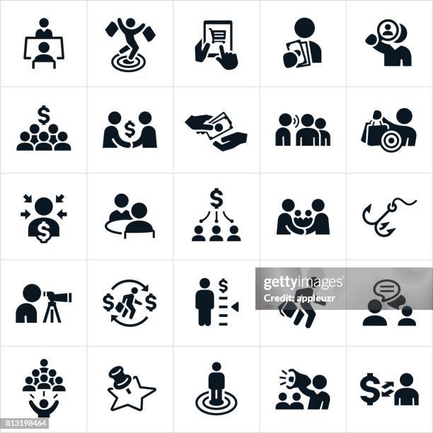 kunden-akquisition-symbole - verkaufsberuf stock-grafiken, -clipart, -cartoons und -symbole
