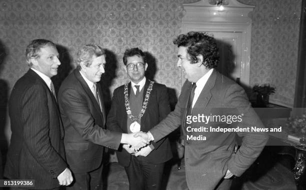 John Hume, Garret Fitzgerald and Lord Mayor of Dublin Michael O'Halloran, at the Launch of the book "John Hume Statesman of the Troubles" at the...